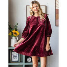 Load image into Gallery viewer, Velvet Puff Sleeve Peter Pan Collar Short Dress