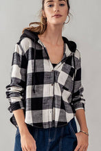 Load image into Gallery viewer, Button Down Gingham Flannel Hooded Top