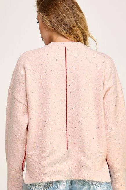 Pink Melange Crew Neck Sweater