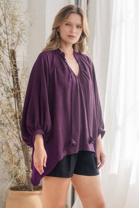 Handkerchief Hem Blouse in Eggplant