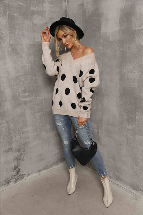 Polka Dot V Neck Sweater