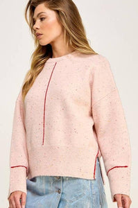 Pink Melange Crew Neck Sweater