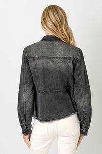 Acid Washed Denim Peplum Jacket