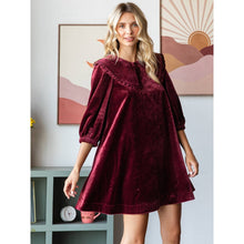 Load image into Gallery viewer, Velvet Puff Sleeve Peter Pan Collar Short Dress