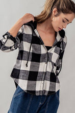 Load image into Gallery viewer, Button Down Gingham Flannel Hooded Top