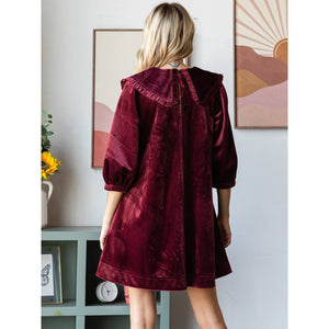 Velvet Puff Sleeve Peter Pan Collar Short Dress