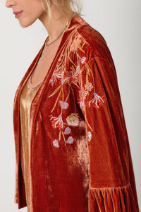 Bronze Embroidery Velvet Kimono