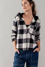 Load image into Gallery viewer, Button Down Gingham Flannel Hooded Top