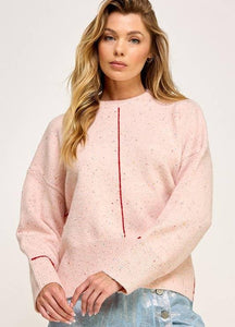 Pink Melange Crew Neck Sweater