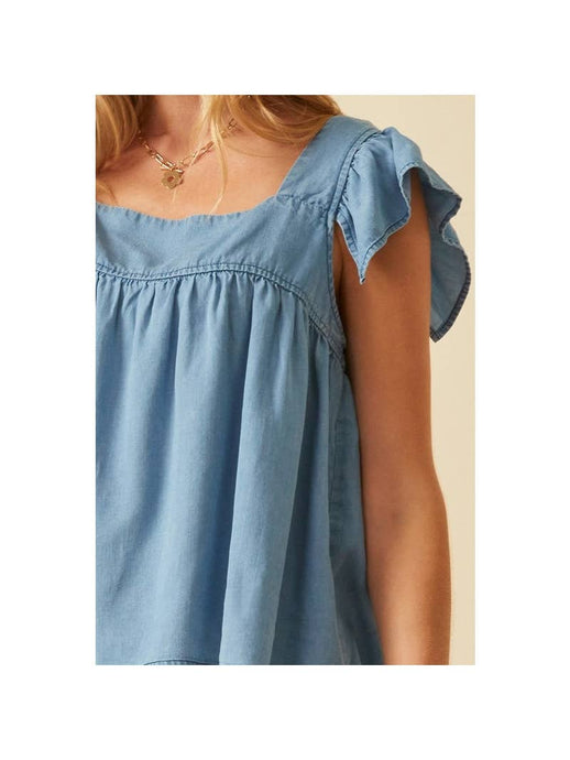 Square Neck Ruffle Cap Sleeve Top