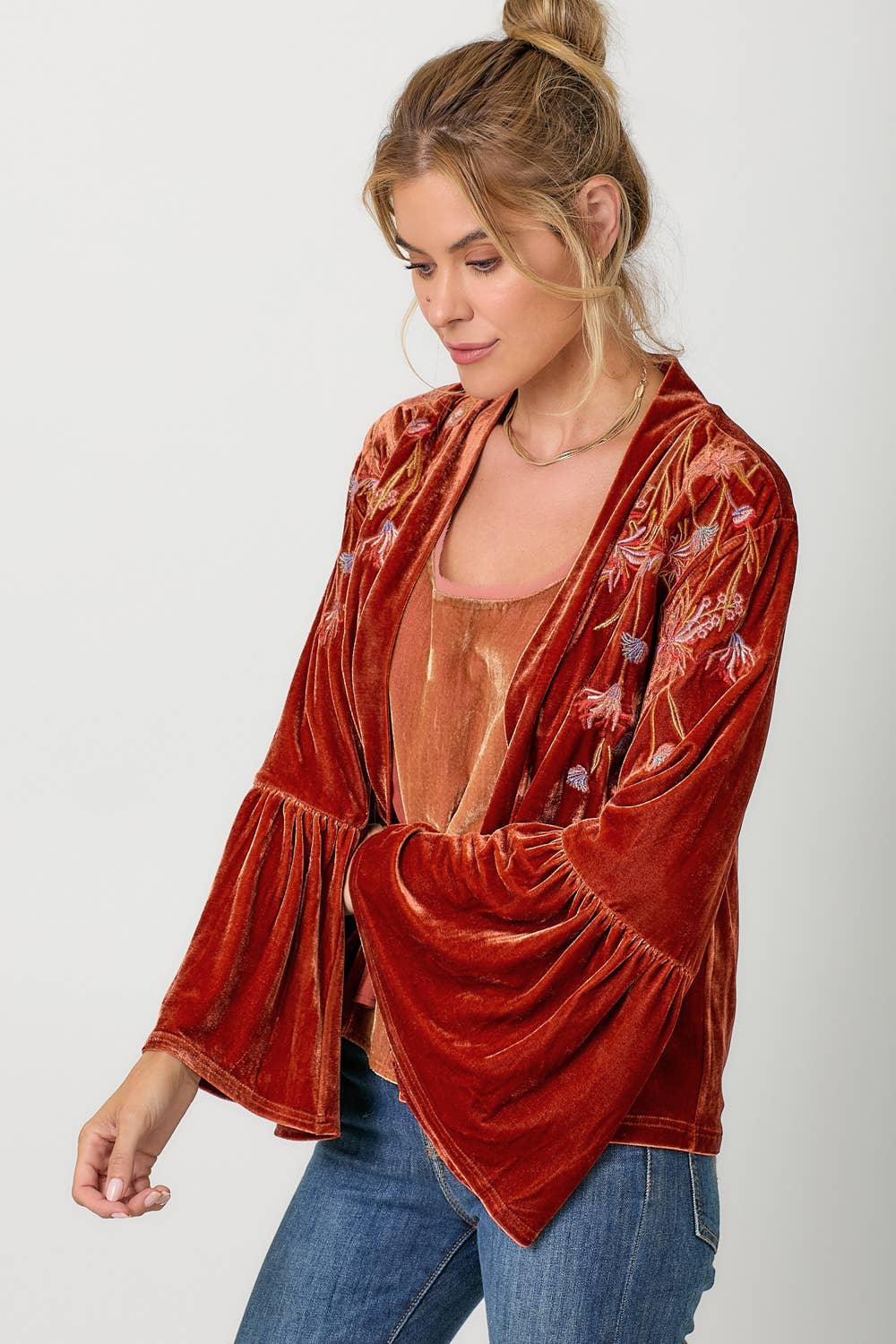 Bronze Embroidery Velvet Kimono