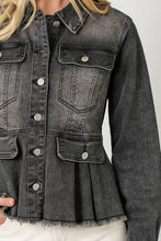 Load image into Gallery viewer, Acid Washed Denim Peplum Jacket