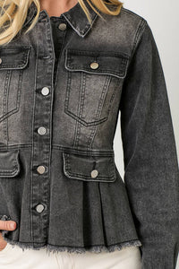 Acid Washed Denim Peplum Jacket