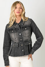 Load image into Gallery viewer, Acid Washed Denim Peplum Jacket