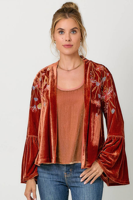 Bronze Embroidery Velvet Kimono