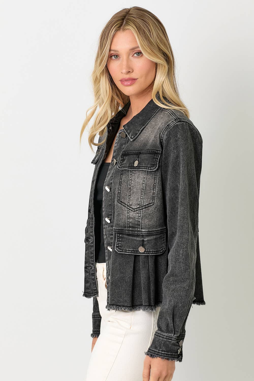 Acid Washed Denim Peplum Jacket