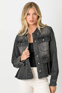 Acid Washed Denim Peplum Jacket