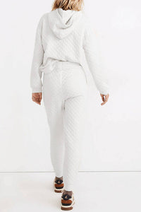 White quilted hoodie and sweatpants back view