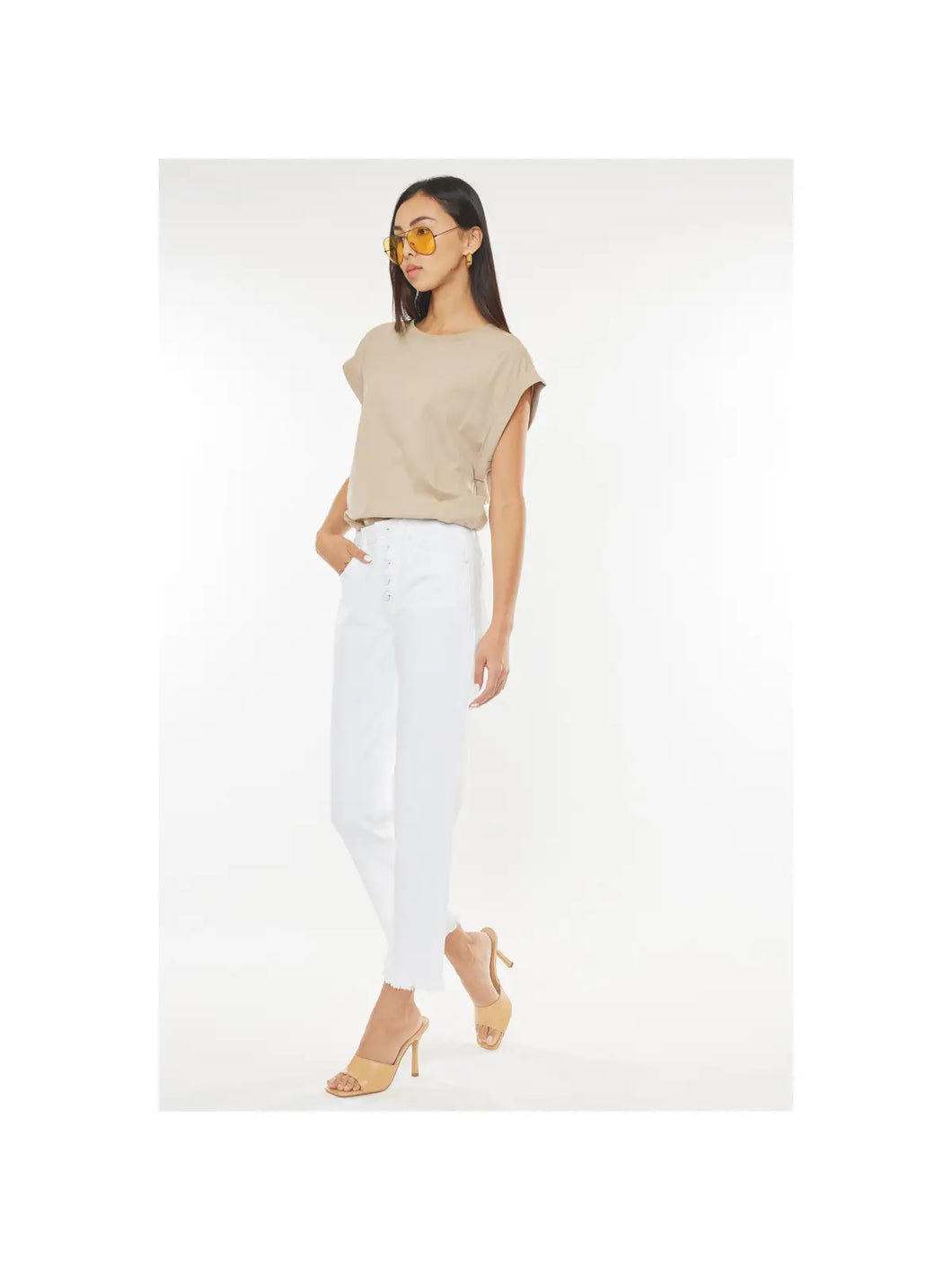 Kan Can High Rise White Denim