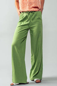 Linen Drawstring Waist Pants - Bohemian Style