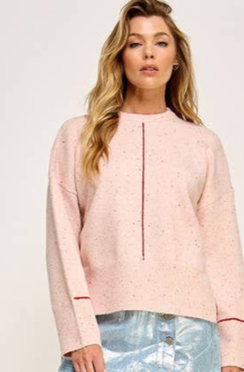 Pink Melange Crew Neck Sweater