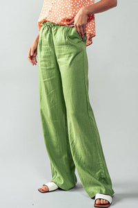 Linen Drawstring Waist Pants - Bohemian Style