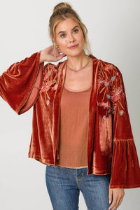 Bronze Embroidery Velvet Kimono