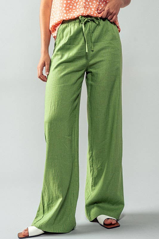 Linen Drawstring Waist Pants - Bohemian Style