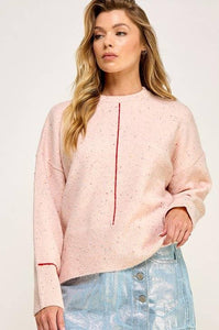 Pink Melange Crew Neck Sweater