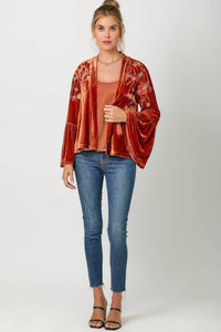 Bronze Embroidery Velvet Kimono