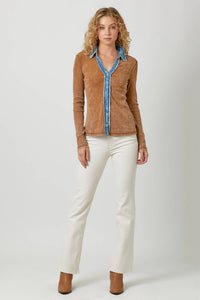 Thermal Button Down Top Washed Camel