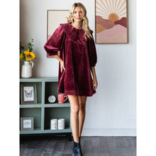 Load image into Gallery viewer, Velvet Puff Sleeve Peter Pan Collar Short Dress