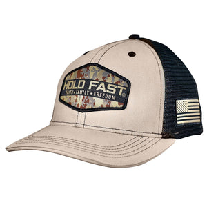 HOLD FAST Mens Cap Camo Badge: One Size Fits Most / Khaki/Black