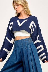 I Love You Bolero Cropped Sweater