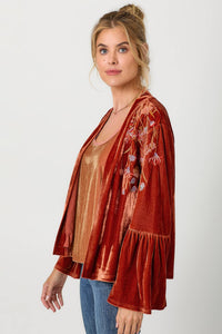 Bronze Embroidery Velvet Kimono