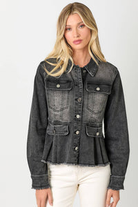 Acid Washed Denim Peplum Jacket