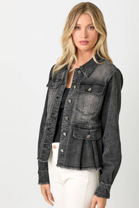 Acid Washed Denim Peplum Jacket