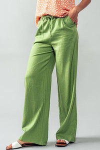 Linen Drawstring Waist Pants - Bohemian Style