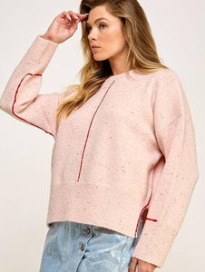 Pink Melange Crew Neck Sweater