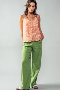 Linen Drawstring Waist Pants - Bohemian Style