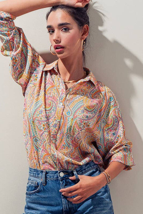 Elsie Button Down Paisley Swirl Top