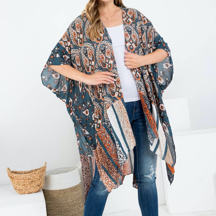 Teal Print Kimono