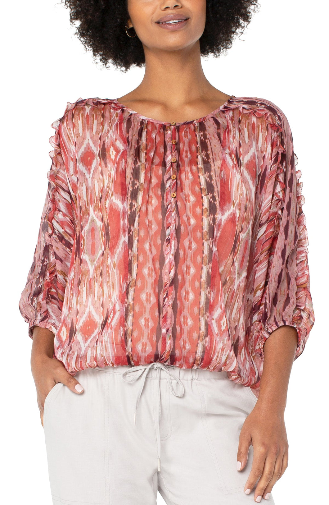 Ruffled Sleeve Dolman Popover