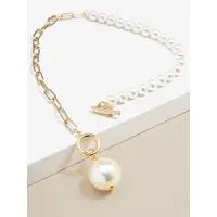 Pearl Toggle Paper Clip Mix Necklace