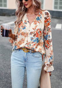 Floral Button Down Poet Sleeve Blouse