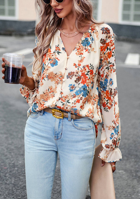 Floral Button Down Poet Sleeve Blouse