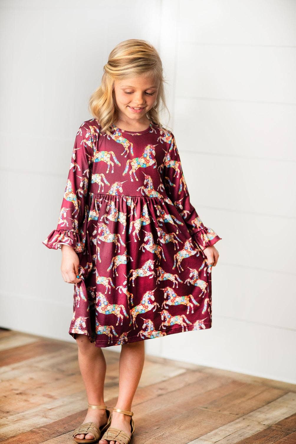 The Claire Unicorn Floral Long Sleeve Ruffle Dress