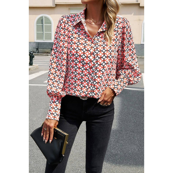 Geo Print Button Down Blouse