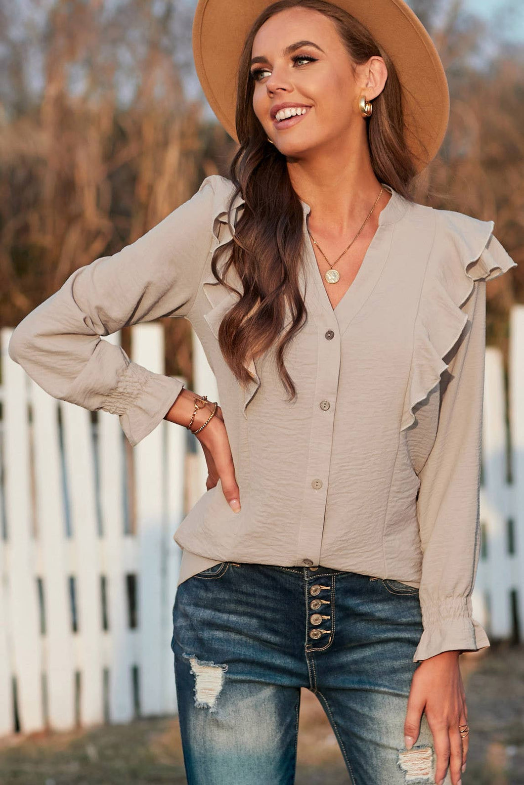 Willow and Grayce - Long Sleeve Ruffle Blouse