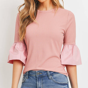 Ribbed Bubble Sleeve Top